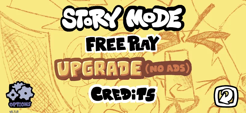 Friday Night Funkin main menu with Story Mode, Freeplay, Upgrade no ads and Credits