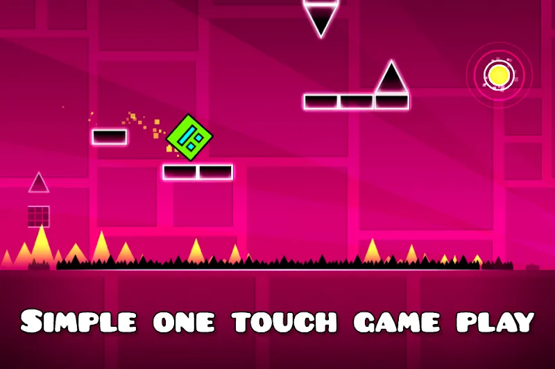 Geometry Dash Lite pink level with the text Simple one touch game play