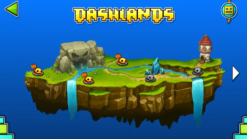 Geometry Dash World Dashlands map with floating island and level nodes