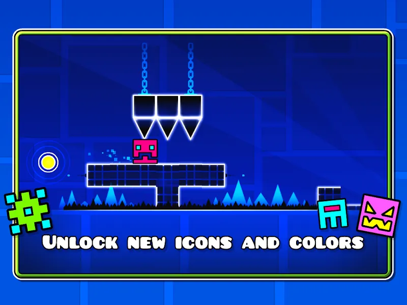 Geometry Dash icons and colors screen on a tablet