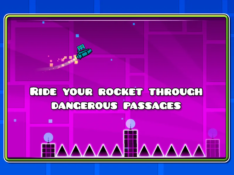 Geometry Dash ship flying through a magenta level on a tablet