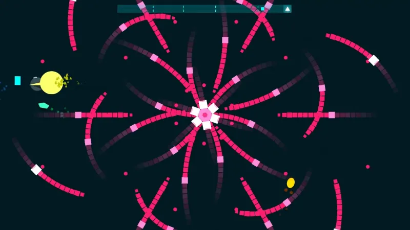 Just Shapes and Beats level with pink beams radiating from the centre