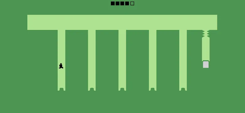 Level Devil green level with hanging pillars and an exit door
