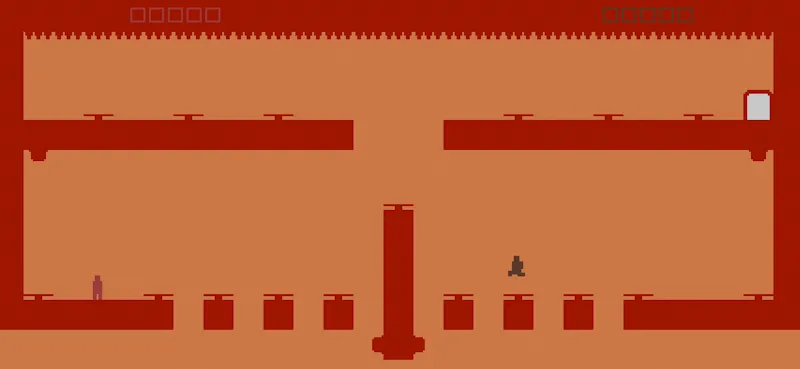 Level Devil red level with floating platforms and a door at the top right