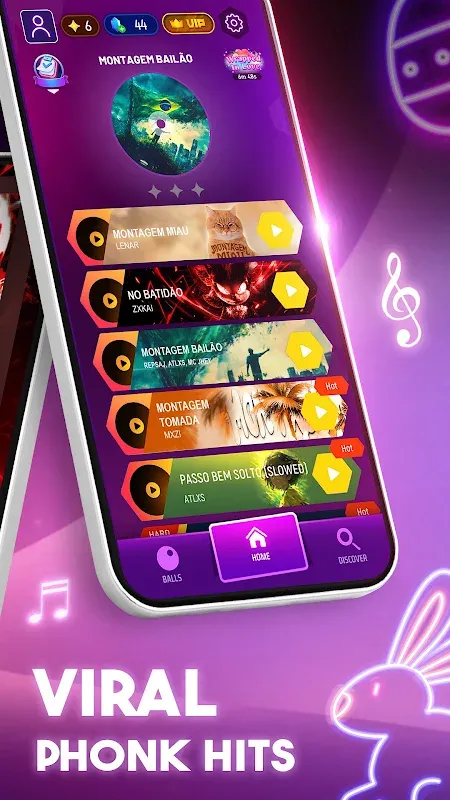 Tiles Hop song list menu on a phone